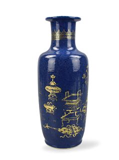 Chinese Gilt Powder Blue Glazed Vase