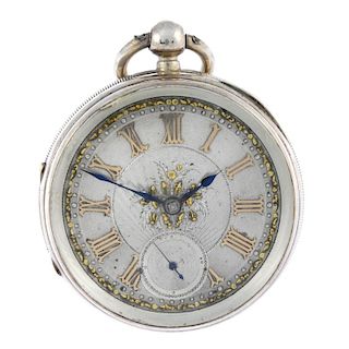 An open face pocket watch by J.Harris. Silver case with personal engraving inside the case back, hal