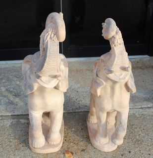 A Pair Of Marble Elephants.
