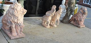 A Large Pair Of Carved Marble Lions.