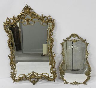 2 Antique Ornate Brass Mirrors.