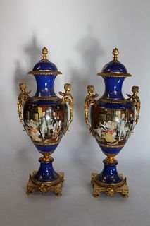 Monumental Pr Of Bronze Mounted Sevres Style