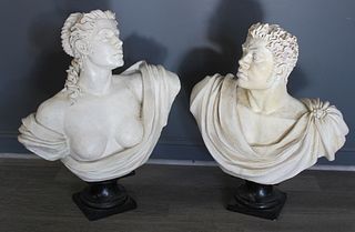 2 Large Glazed Pottery Busts ( Male & Female).