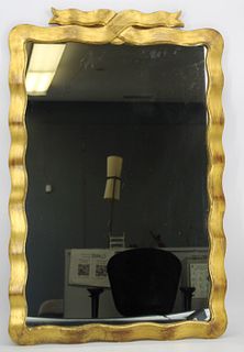 Midcentury Carved Giltwood Mirror With Ribbon