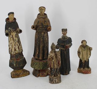 5 Antique Carved Wood Santos Figures