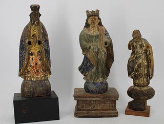 3 Antique Carved Wood Santos Figures