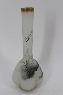 Daum Nancy Artist Signed Cameo Glass Budd Vase.