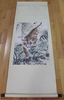 Signed Asian Scroll Painting of a Tiger.