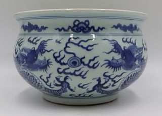 Chinese Blue and White Jardiniere with Dragons.