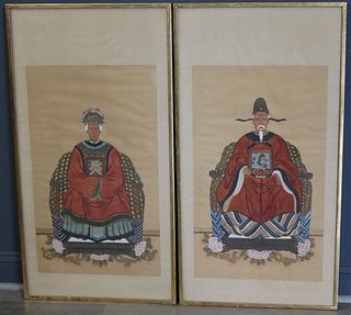 Pair of Painted Ancestral Portraits.