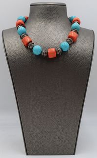 JEWELRY. Tibetan Turquoise and Coral Necklace.