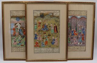 (3) Framed Persian Painted Manuscripts.