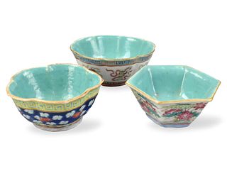 3 Chinese Famille Rose Stem Bowls, 19th C.