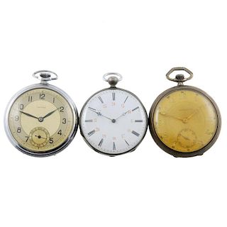 A group of six pocket watches, to include two continental white metal examples. All recommended for