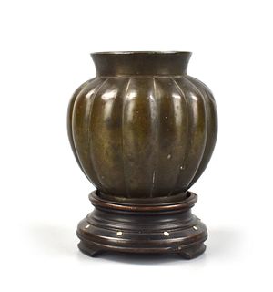 Chinese Bronze Scalloped Censer & Stand, 19th C.