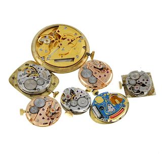A group of seven watch movements, to include two examples by Omega and two examples by Zenith. All r