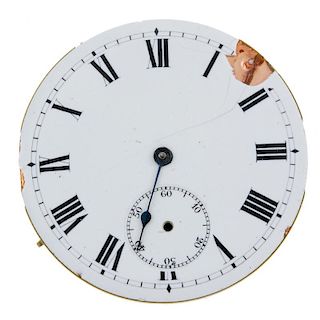 A pocket watch movement with repeating complication, white enamel dial. Recommended for spares and r