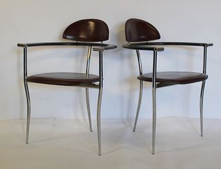 Aarben Italy Pair Of Leather & Chrome Modernist