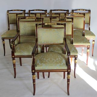 Set Of 10 Empire Style Upholstered Dining Chairs.