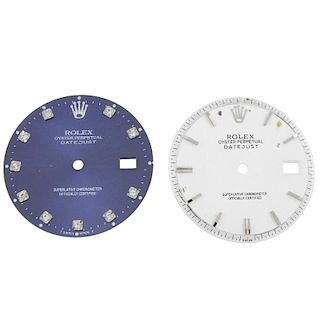 ROLEX - three gentleman's dials, to include Datejust and Date examples, baton hour markers. Recommen