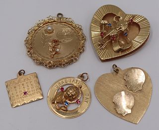JEWELRY. (5) Vintage 14kt Gold Charm Pendants.