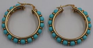 JEWELRY. Pair of Italian 14kt Gold and Turquoise