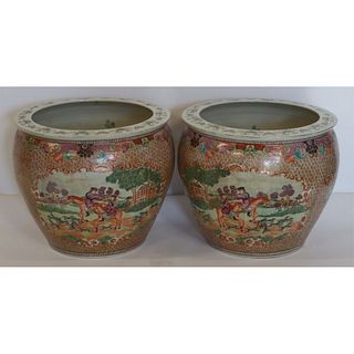 Pair of Chinese Export Enamel Decorated Fish Bowls