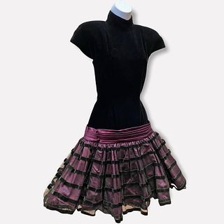 Vintage 1980's OSCAR DE LA RENTA Black Velvet & Purple Drop Waist Evening Dress  