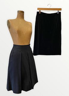 2 Vintage GUCCI Black Wool & Velvet Skirts Sz 44