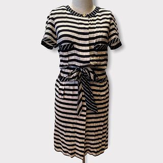 Vintage CHANEL Silk Navy Blue Stripe Dress