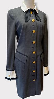 Vintage ESCADA Classic Tailored Charcoal Suit Bow Dress Detachable Cuffs sz 36