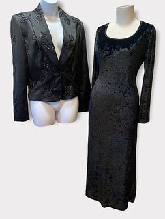 Vintage 2000's NOLAN MILLER Beaded Satin Jacket & Phillipe Adec Velvet Dress