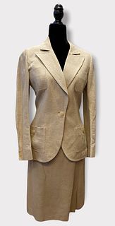 Vintage HERMES Ladies Tan Linen Skirt Suit sz 40