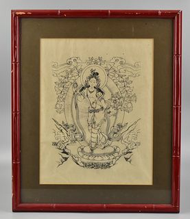 Chinese Framed Buddha Drawing