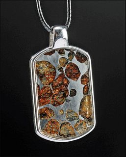 Russian Seymchan Pallasite Meteorite & Silver Pendant