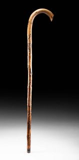 20th C. American Wood Walking Stick - Animals & Figures