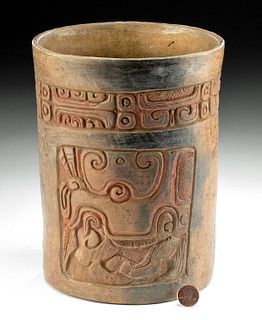 Maya Pottery Cylinder w/ Zoomorphic Head
