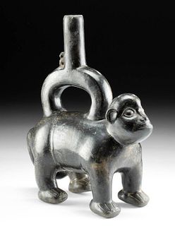 Charming Chimu / Inca Blackware Monkey Stirrup Vessel