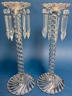Pair of Tall Glass Candlesticks