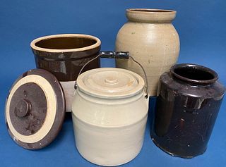 Four Pieces Redware and Stoneware
