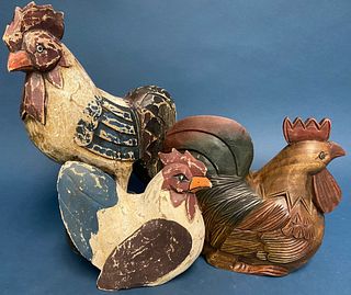 Three Carved Chickens