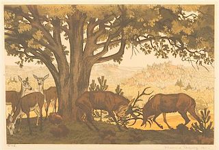 Maurice Taquoy, (French, 1878-1952), The Fighting Stags, 1911
