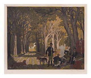 Maurice Taquoy, (French, 1878-1952), The Hunters' Rest by a Campfire, 1911