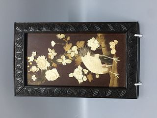 CHINESE CRAVED IVORY AND LACQUER PANEL ,29.5CM X 18CM 