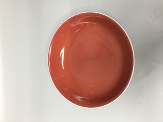 CHINESE RED GLAZED PLATE ,D19.5CM