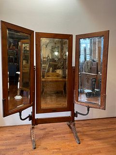 Circa 1890 Oak Tailor's Mirror adjustable Tri Fold
