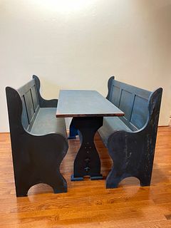 Primitive Blue Trestle Table & Benches