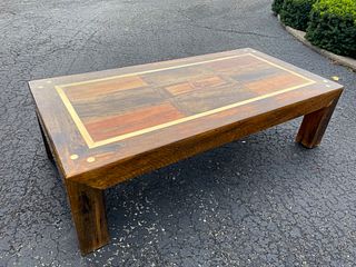 Mid Century Rustic Brass & Wood Coffee Table 