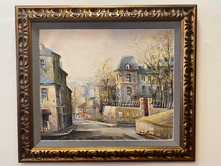 Lucien Delarue Oil on Canvas Painting Paris Street Scene