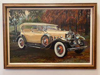 Oil on Canvas Painting of 1934 Duesenberg by K Weiss Roberts